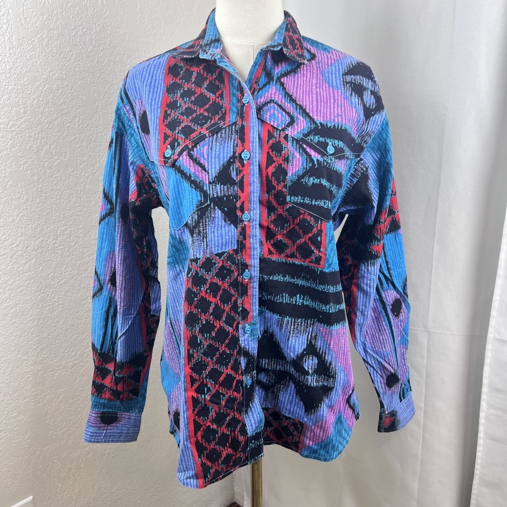Vintage Wrangler Western Shirt Womens Medium Abstract Button Up Retro Statement